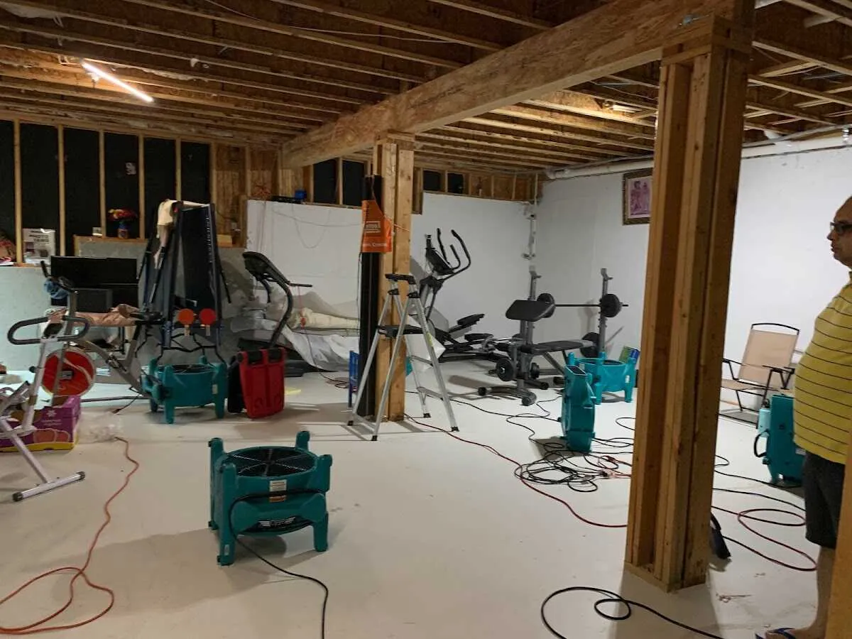 Basement drying equipment setup for Contents Cleaning & Restoration in Parma
